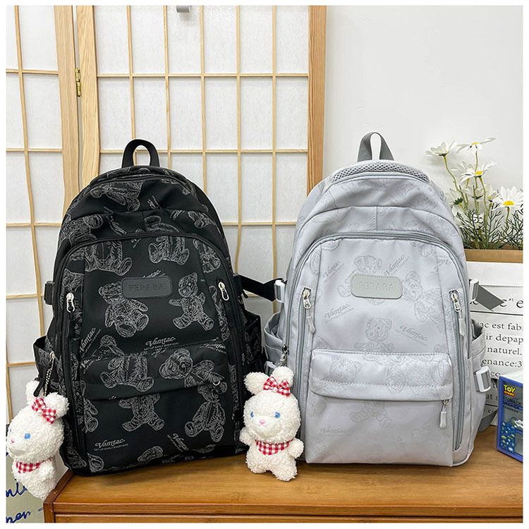 Zaino da donna stampato con simpatico cartone animato e orso riflettente, per studenti delle scuole medie e superiori, zaino di grande capacità, versatile per esterni_voghion.com