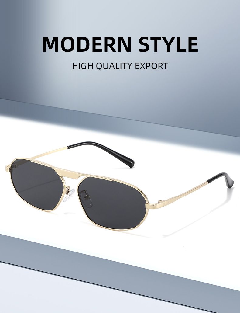 Metal Single Beam Large Frame Polygonal Sunglasses For Women Retro Simple European And American Ins Street Shooting Beach Sunshade Sunglasses Trend_voghion.com