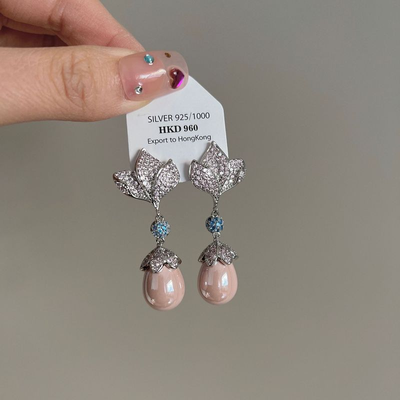 Elegantní francouzské vintage perlové květinové dámské zirkonové náušnice prémiové kvality_voghion.com