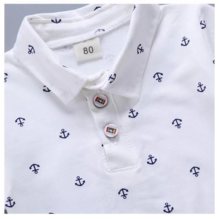 Sommer Kinder Poloshirt Kurzarm T-Shirt Reine Baumwolle Kleiner Junge Kinder Kleine Blumen Anker Kleinkind Top Hübscher_voghion.com