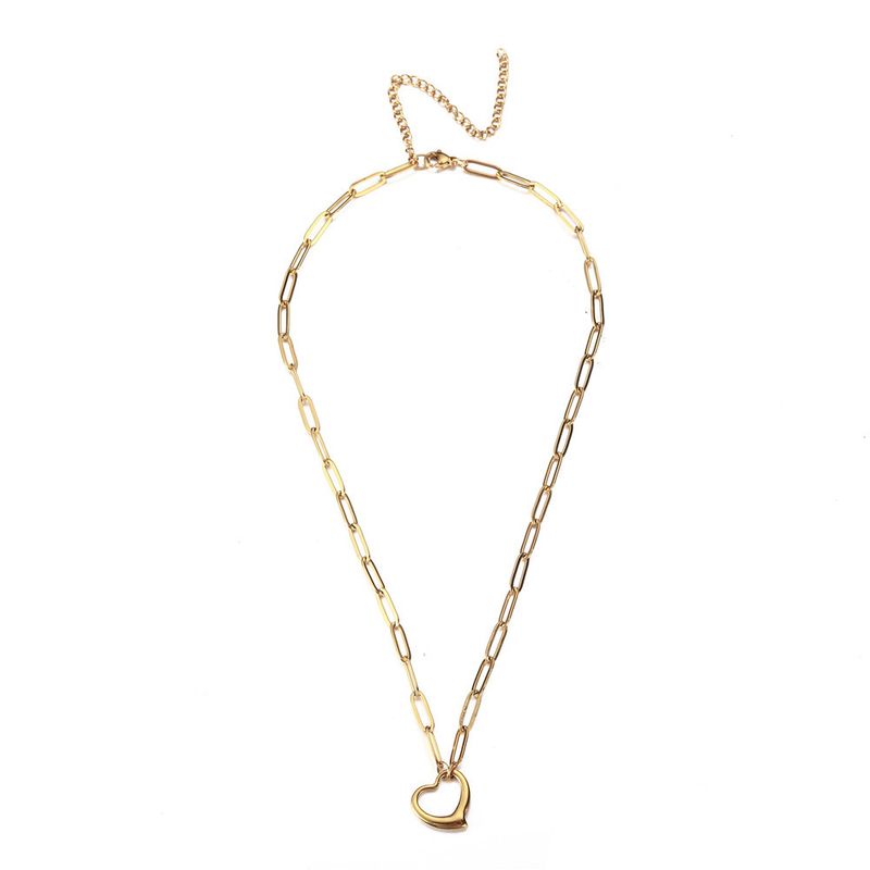 Women's Jewelry Fashion Niche Design Exquisite Stainless Steel Paper Clip Chain Love Hollow Pendant Clavicle Temperament Necklace_voghion.com