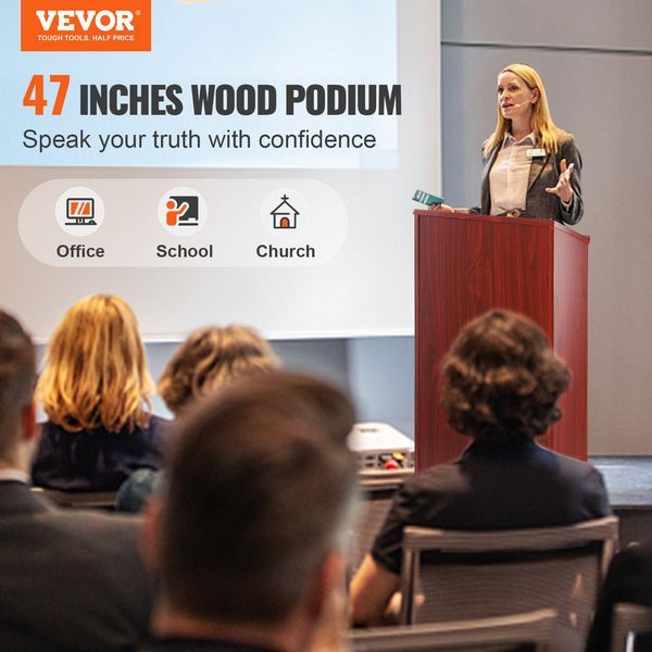 Podium Stand, 47 Inch Hostess Stand With 4 Rolling Wheels, Wood Podium With Storage Shelves And Slant Desktop, Lecterns & Podiums For Home, Off_voghion.com