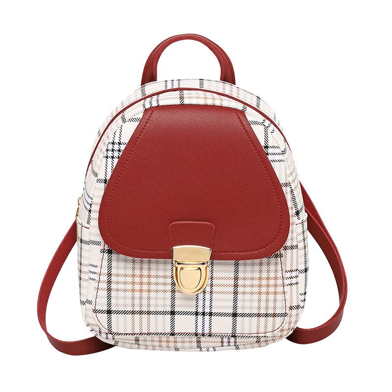 Women's Backpack 2024 New Plaid Color Matching Lock Cylinder Shoulder Bag For Women_voghion.com