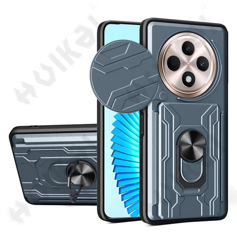Case For OPPO Reno 12 12F 11 4G 5G Realme 13 Pro Plus Card Holder Slide Camera Ring Stand Armor Kickstand Cover_voghion.com