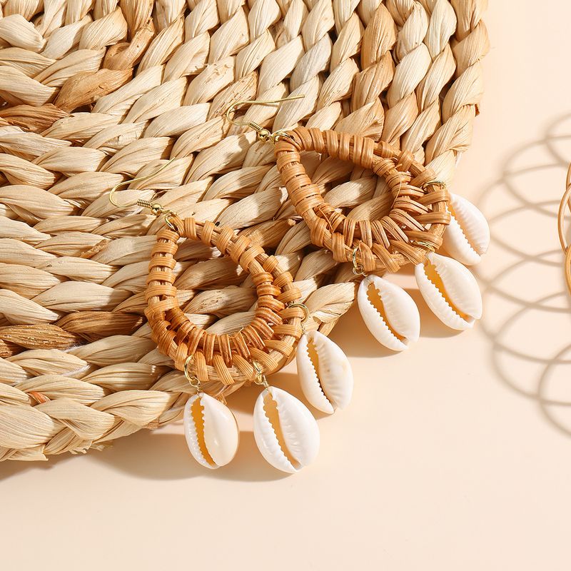 conjunto de brincos de borla hit Novos brincos boêmios Brincos de vime de madeira_voghion.com