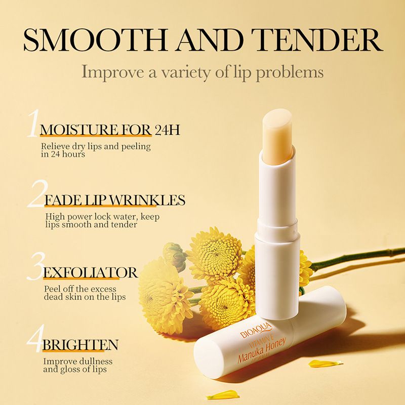 BIOAOUA Vitamin E Honig spendet den Lippen Feuchtigkeit, hellt Lippenfältchen auf und beugt Trockenheitsrissen vor_voghion.com