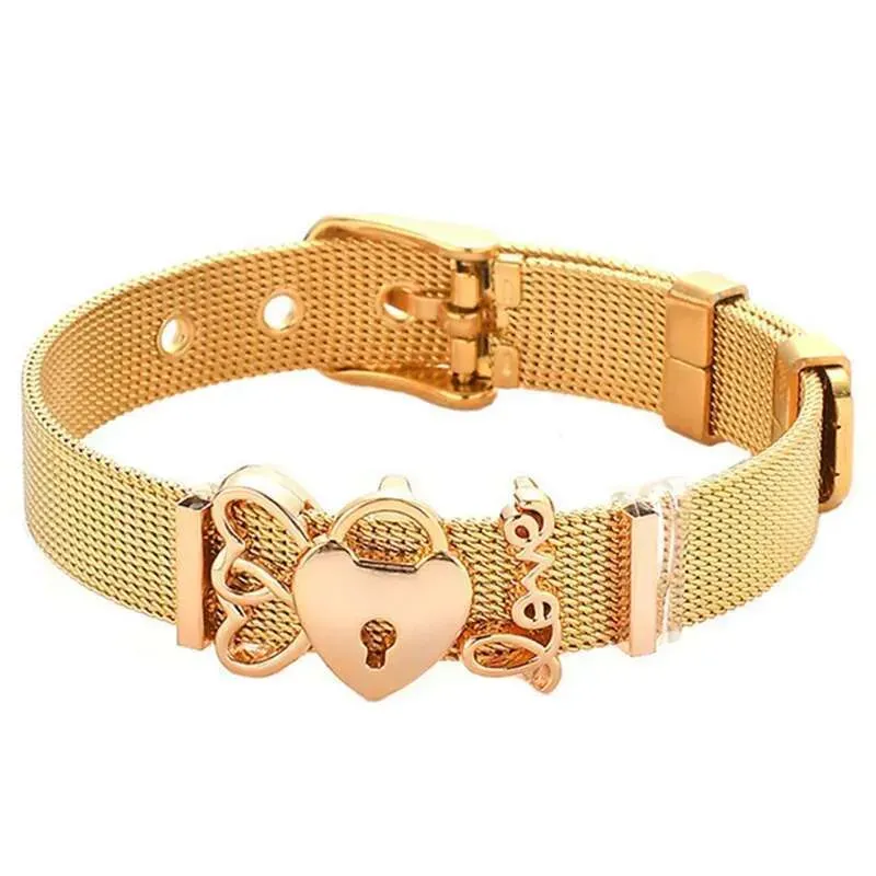 Fashion Stainless Steel For Woman Men Mesh Set Crystal Heart Anchor Charm Fine Bracelet Bangle Female Lover_voghion.com