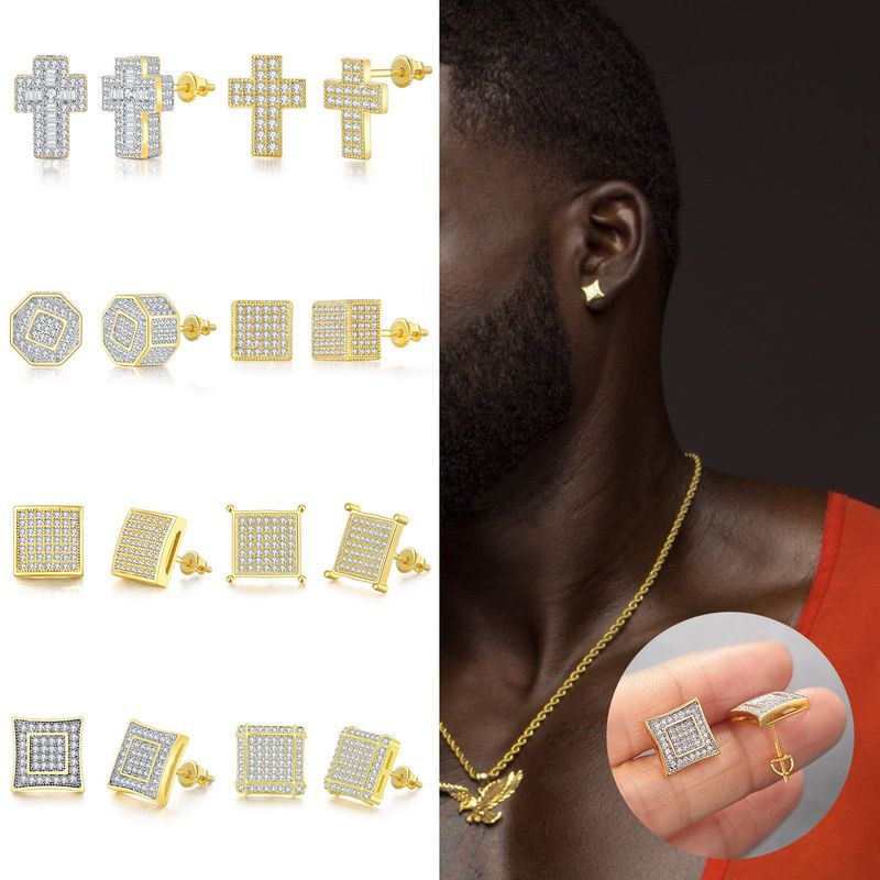 Orecchini a croce con micro intarsi in zircone da uomo Hip-hop con diametri completi, gioielli popolari_voghion.com