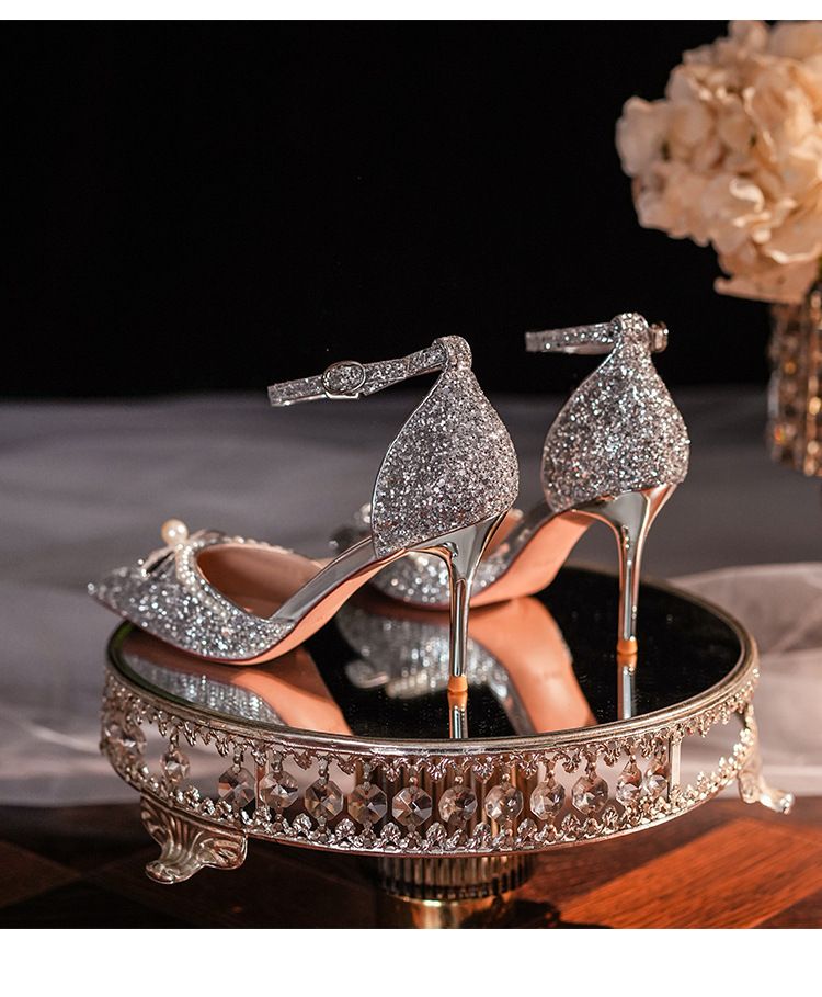 6692-26B Scarpe eleganti da cerimonia Xiuhe con punta a punta, cinturino con una sola parola, perline e glitter cavi, da damigella d'onore_voghion.com