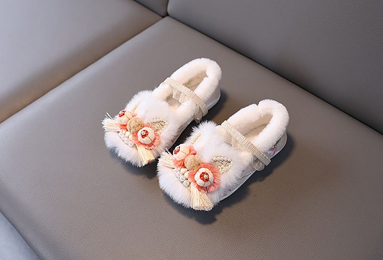 Hanfu d'hiver ShoeGlobe pour filles avec doublure polaire, jupe brodée style chinois à tête de cheval, chaussures pour enfants faites main à tête de tigre, neuf_voghion.com