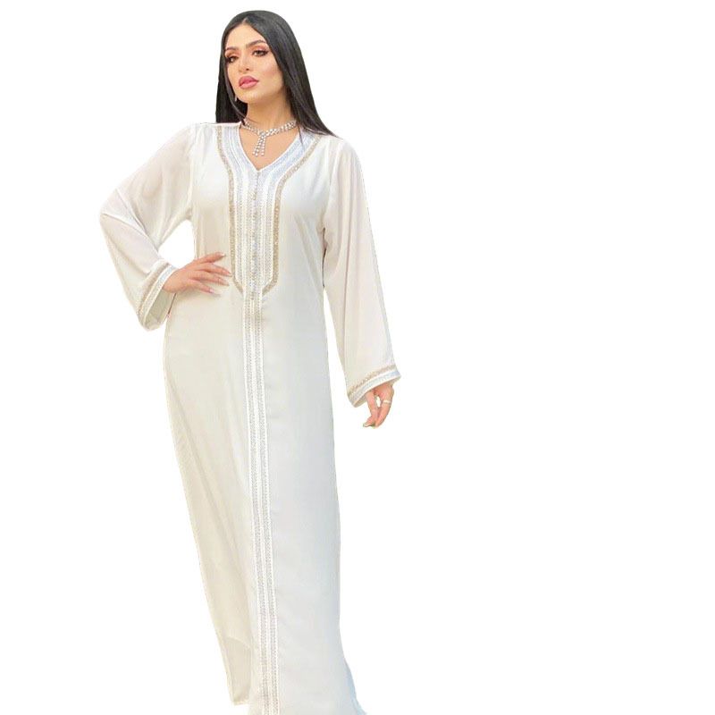 Neues Abaya-Gewand mit V-Ausschnitt für Damen, muslimisches langes Kleid mit Weste, zweiteiliges Set_voghion.com
