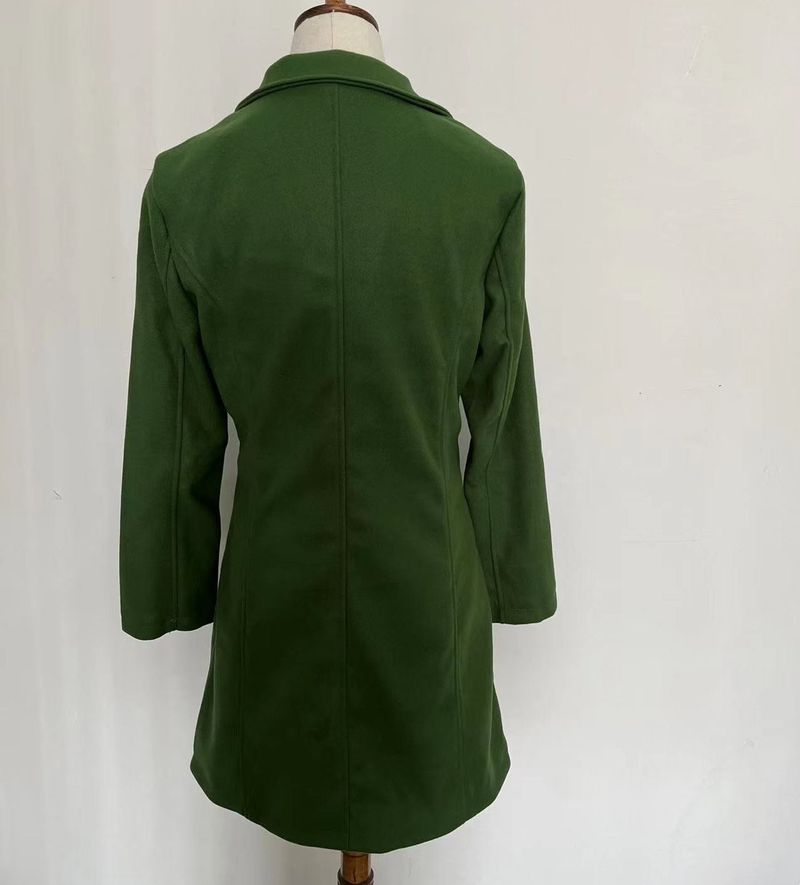 Women’s Wool Blend Trench Coat – Slim Fit Long Coat With Half-High Collar, Solid Color, Vintage Style, Polyester Outerwear_voghion.com