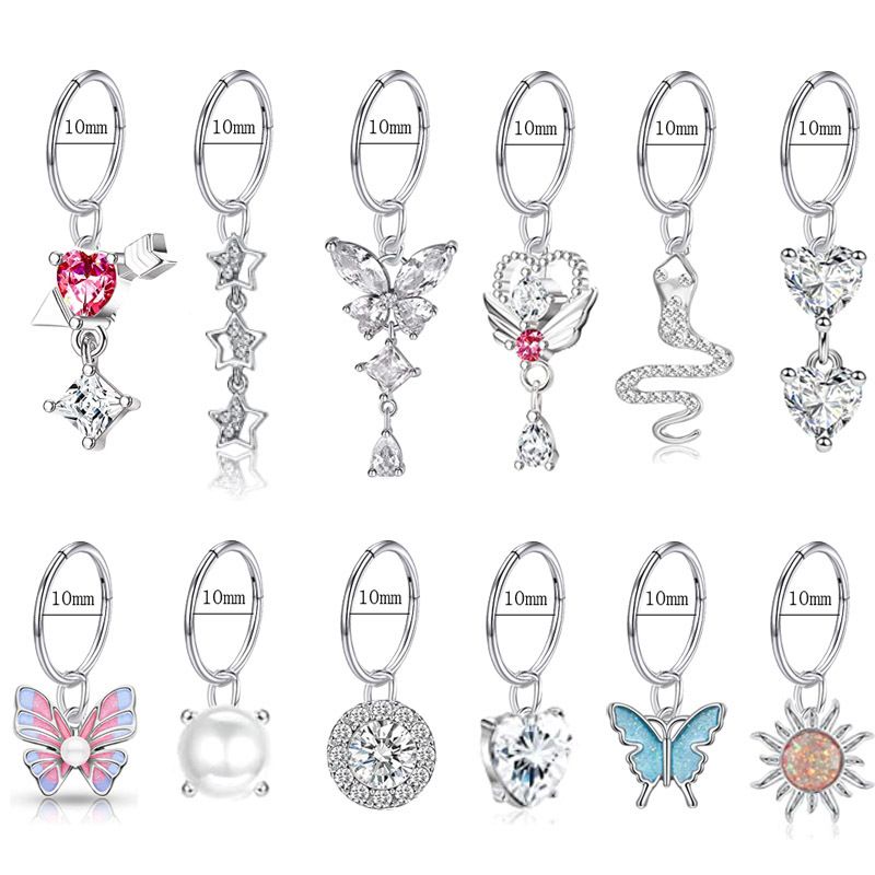 Piercing de ombligo con diseño de mariposa, micro pavé de circonitas, sin costuras. Disponible._voghion.com