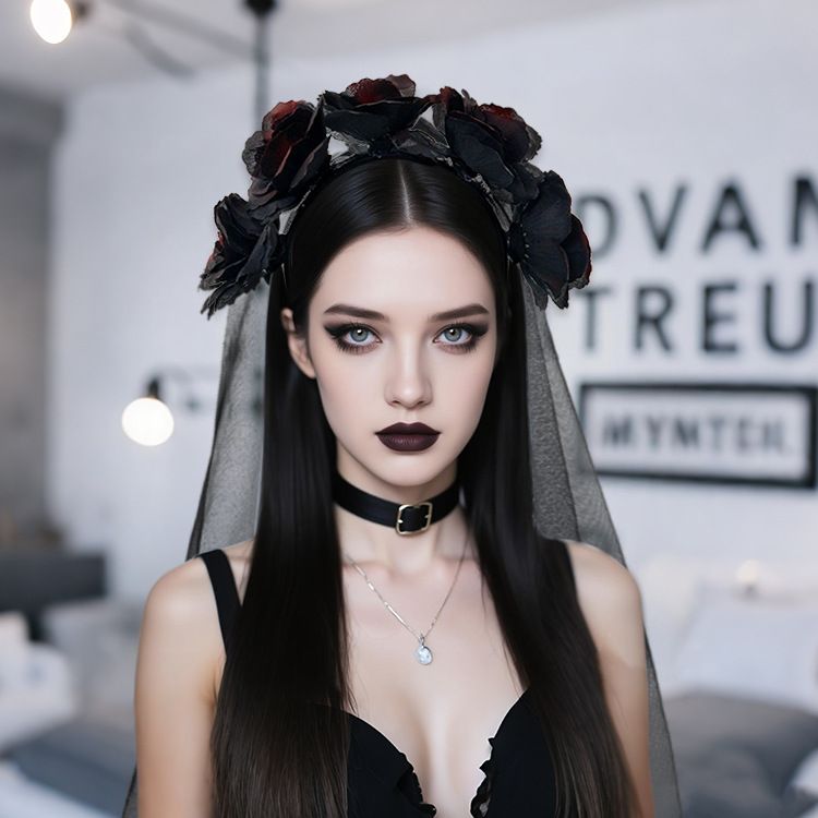 Nova faixa de cabeça de malha de caveira de terror para Halloween, máscara de rosa, luz, design de nicho de luxo_voghion.com