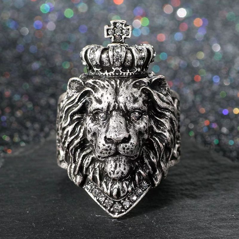 Anello da uomo regolabile con corona e croce del Re Leone Simba_voghion.com