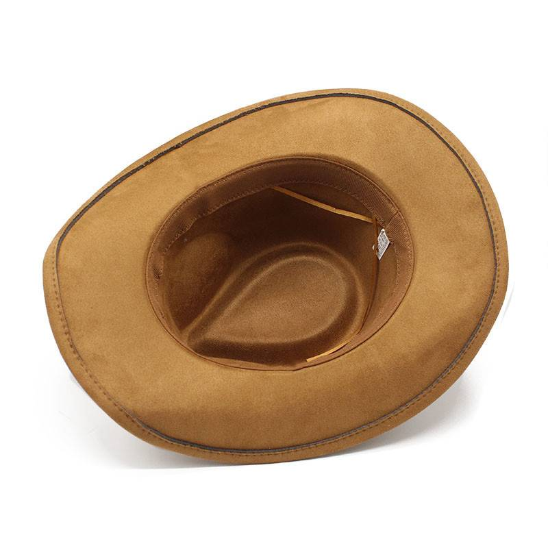 New suede cowboy hat with warped edge Men's and women's outdoor travel hat with rolled eave ethnic top hat felt hat_voghion.com