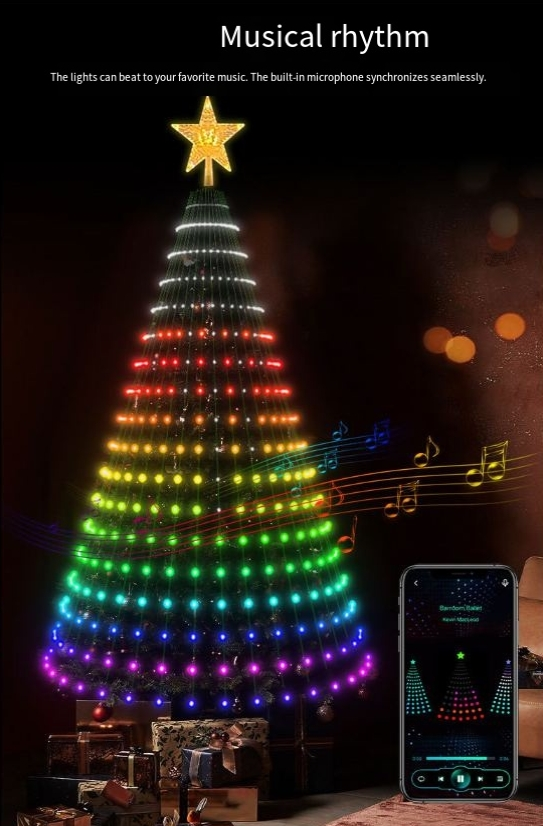 Vánoční osvětlení APP chytré vánoční osvětlení stromečku Bluetooth fantasy bodové ovládání kožené linky světla řetězec neonová světla sváteční LED_voghion.com