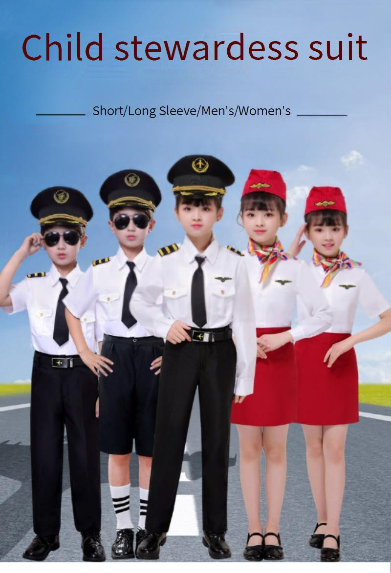 Mother & Kids Children's Captain Stewardess Uniform Primary School Student Vest Flight Attendant Pilot_voghion.com