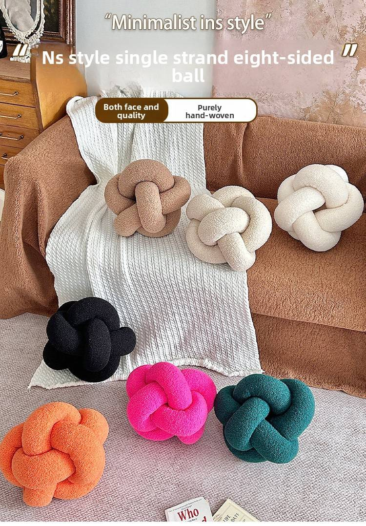Handwoven Knotted Ball Pillow - Octagonal Sherpa Fleece Cushion For Sofa/Bed (Soft & Cozy Multi-Functional Decorative Throw Pillow)_voghion.com