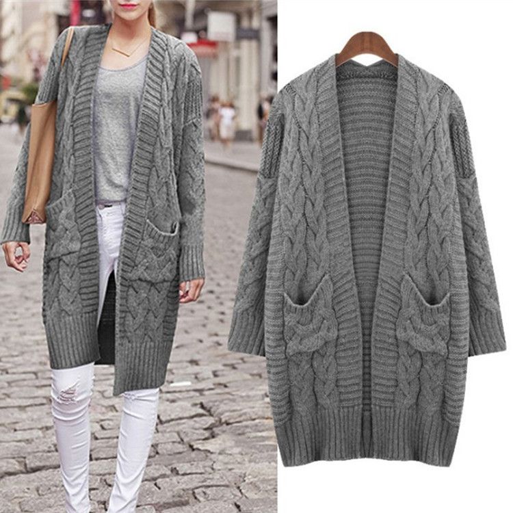 Damenbekleidung Übergroße Grobstrick-Strickjacke für Damen – Langer Pullover mit Zopfmuster und offener Vorderseite in Weinrot, Winter-Coatigan im koreanischen Stil_voghion.com