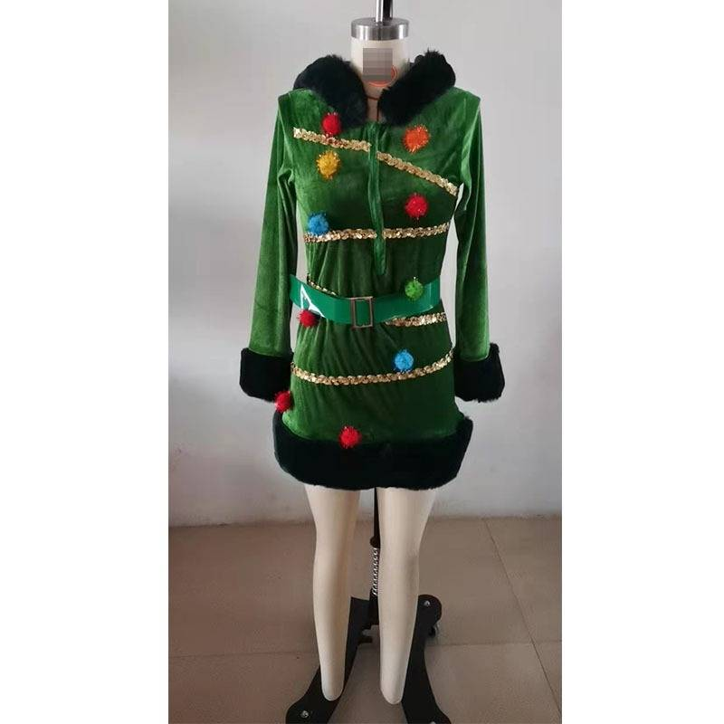 Weihnachts-Samtkleid mit Kapuze für Damen, Cosplay-Kostüm – Fantasy-Rollenspiel-Outfit, Smaragdgrün, Größen S-XXL_voghion.com
