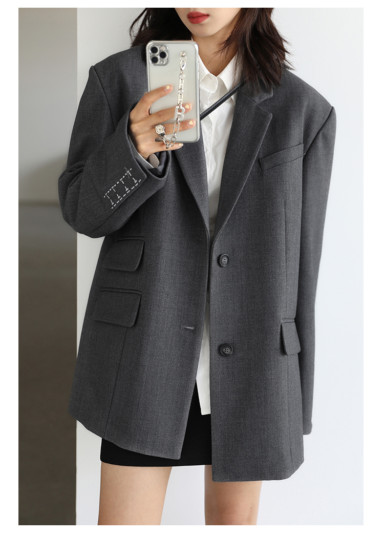 CHICVEN Donna Office Lady Blazer Polsino Ricamo Spalla Larga Abito in Twill Capispalla Donna Autunno Capispalla Elegante Top_voghion.com