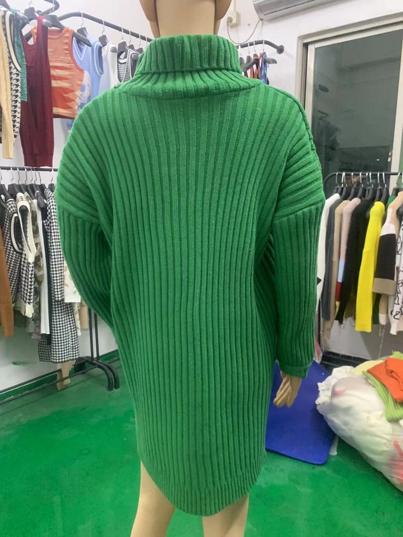 Robe pull mi-longue en tricot à col montant pour femme, nouvelle collection automne-hiver 2022_voghion.com
