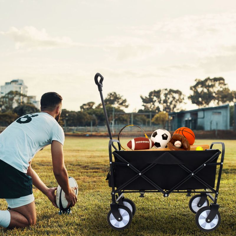 Minimeetall Strap Collapsible Foldable Wagon Cart With Strapping System, Beach Wagon , Utility Cart , Utility Wagon Grocery Cart For Camping Shopping Sports Gardeing Fishing Supports 225lbs Black_voghion.com