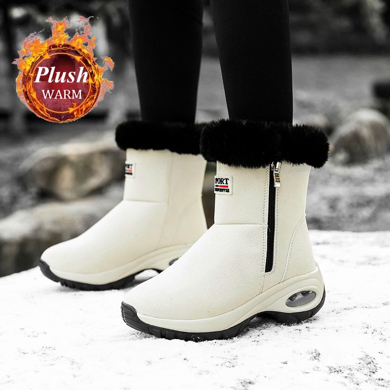 Winter sneeuwlaarzen dames plateau hoge laarzen platte zool kwaliteit warme zwarte nieuwe dames veter comfortabele leren dameslaarzen_voghion.com