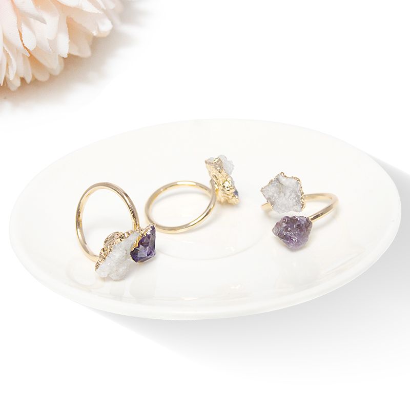 Anello aperto in cristallo druzy e ametista dorato irregolare, fatto a mano, gioiello da dito in pietra grezza, misura regolabile._voghion.com