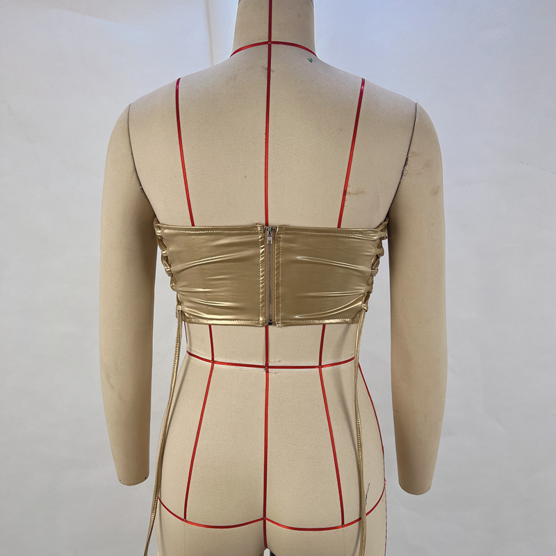 Women's sexy hottie metallic strap top top fishbone waist waist vest_voghion.com