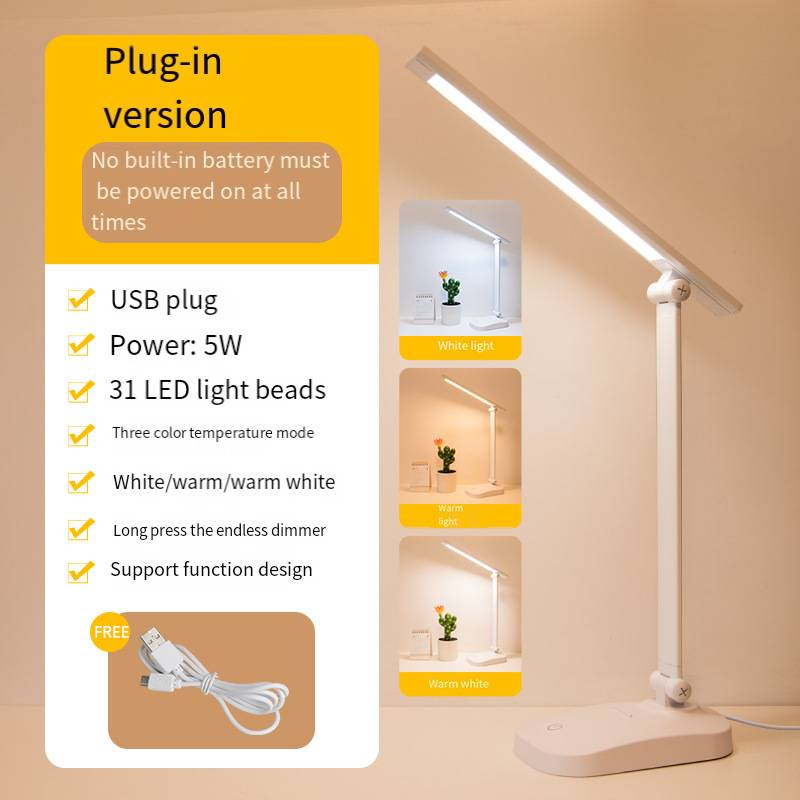 Lampe de bureau pliable à LED pour protection des yeux, chargement USB, gradation tactile, lampe de bureau pour dortoir d'étudiants, lampe de chevet pour chambre à coucher_voghion.com
