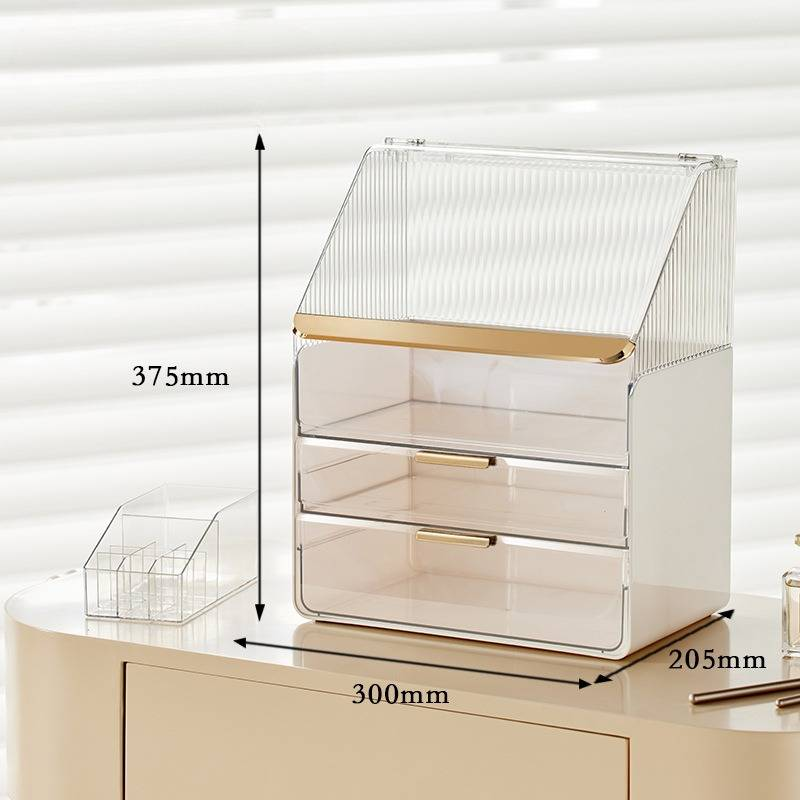Organizador familiar de escritorio para cosméticos, productos para el cuidado de la piel, soporte para lápices labiales, ligero, de lujo, transparente, a prueba de polvo, caja de maquillaje._voghion.com