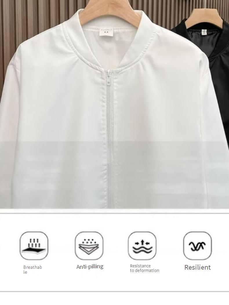 Men's Slim Fit Bomber Jacket - Streetwear Baseball Coat, Windproof Lightweight Zip-Up Jacket For Spring Fall, Black/White_voghion.com