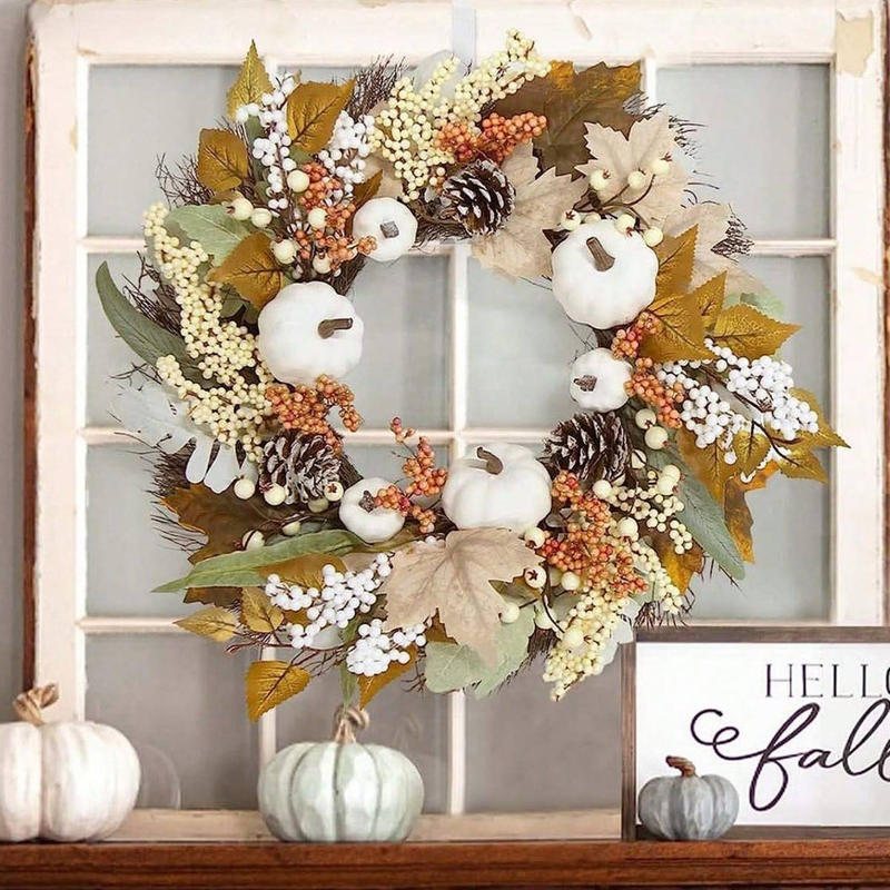 Feuilles d'érable en coton de Noël aux couleurs d'automne, pommes de pin, couronnes, guirlandes, feuilles d'érable blanches, décorations de citrouilles, tentures murales, ornements de porte_voghion.com