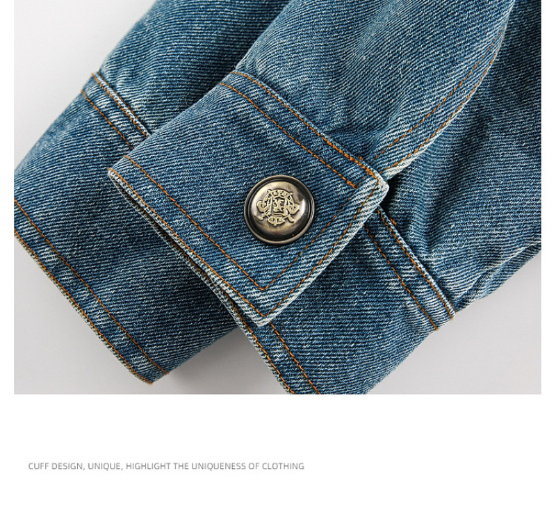 Vintage Blue Washed Denim Jacket For Men With PU Leather Collar - Detroit Style Workwear Coat_voghion.com