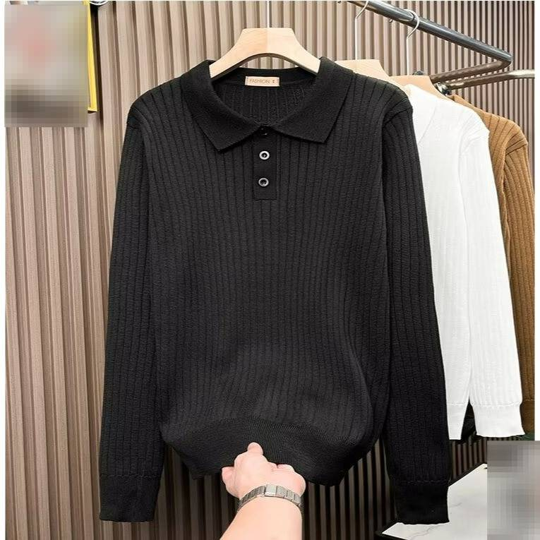 Polo a maniche lunghe da uomo, autunno e inverno, nuova tendenza, semplice, a righe, con risvolto, in maglia, per fitness muscolare_voghion.com