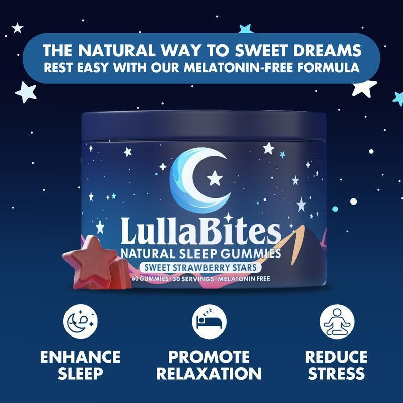 Lulabites Natural Sleeping Gummies - Melatonin Free, Sweet Strawberry Star | Botanical Essence Relaxation And Sleep Support, Pack Of 60, Nutritional_voghion.com
