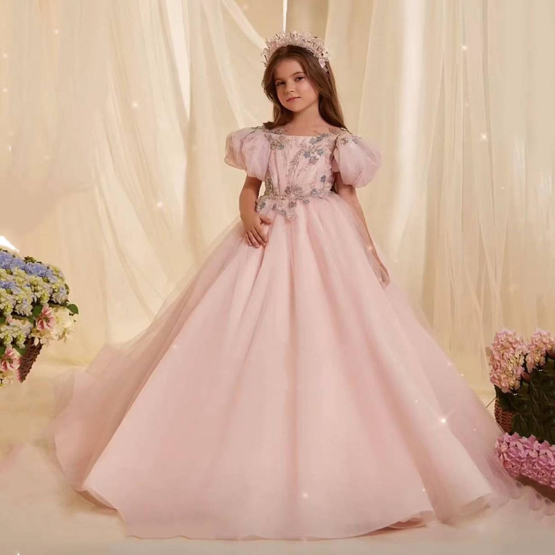 Elsa-Inspired Princess Gown With Tulle Skirt & Train – Sparkly Formal Dress For Girls' Birthday, Piano Recitals & Pageants (Ages 3-8, 100-140cm)_voghion.com