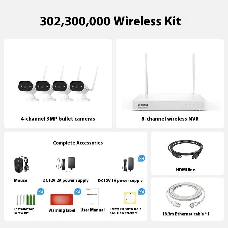 3MP draadloze WiFi-beveiligingscamera voor buiten, 1080P HD nachtzicht, bewegingsdetectie, weerbestendig, op afstand te bekijken, compatibel met smartphones_voghion.com