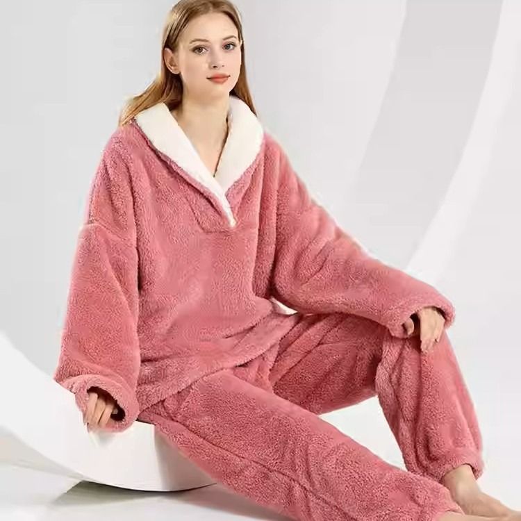 Women's Comfortable Cotton Velvet Pajamas Long Sleeves Large Size Loose Home Clothes Set Can Be Worn Outside_voghion.com