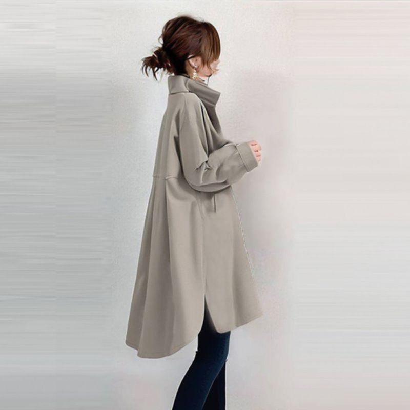 Women's Clothing Spring And Autumn Hot Sale Fashion Stand Collar Zipper Irregular Coat Mid Length Coat_voghion.com
