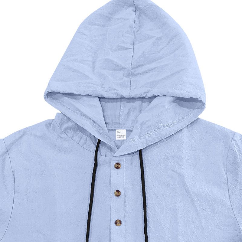 Completo da uomo in lino con camicia e pantaloncini - Completo casual estivo da spiaggia a maniche corte con vestibilità ampia_voghion.com