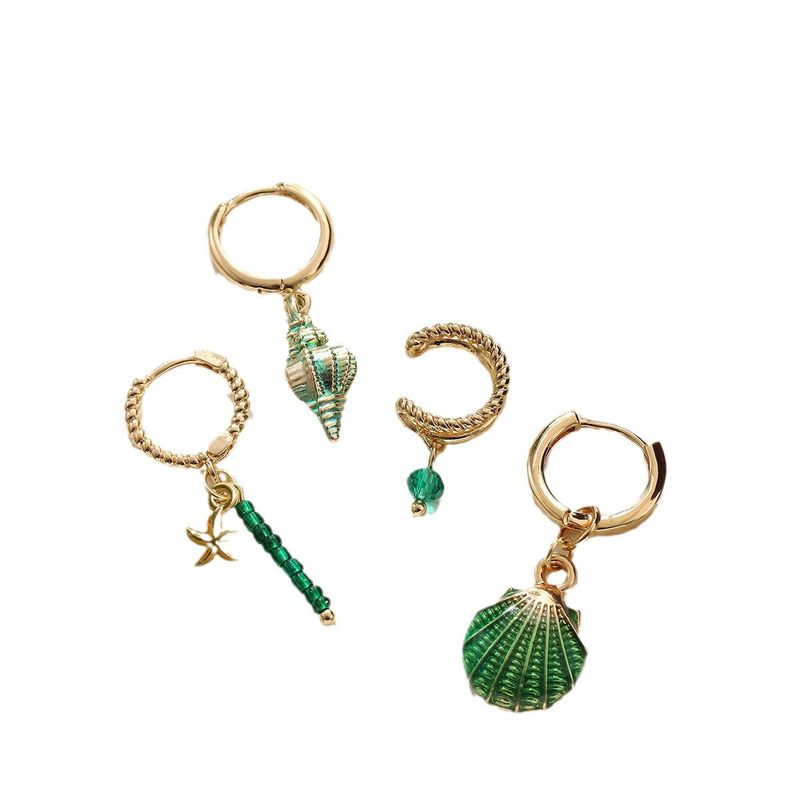 Bunte Muschel-Ohrmanschette mit Perlen, Ozean-Boho-Stil, vierteiliges Set_voghion.com