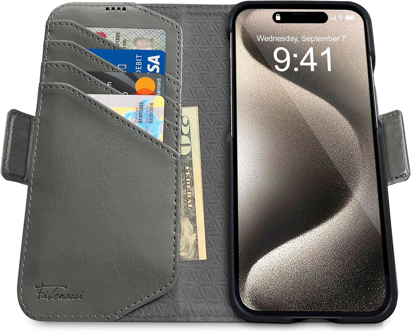 Portafoglio Dreem Fibonacci per iPhone 15 Pro \/custodia antiurto 2 in 1 e crosta staccabile in ecopelle, MagSafe_voghion.com
