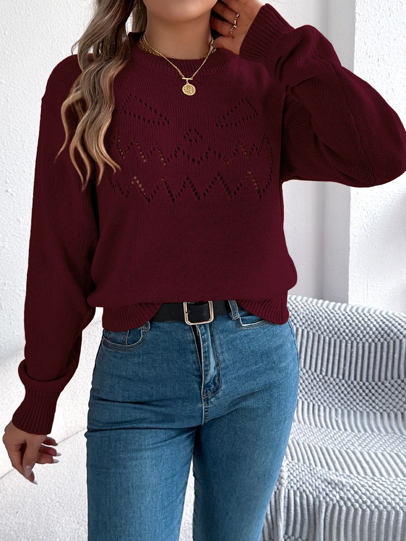 2025 Solid Color Hollow Lantern Long Sleeve Pullover Sweater Halloween Women's Clothing_voghion.com