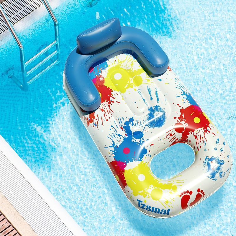 Adult Inflatable Lounge Chair Water Backrest Floating Boat Graffiti Drifting Suntan Floating Bed With Cup Holder Swimming Pool Portable Floating Row_voghion.com