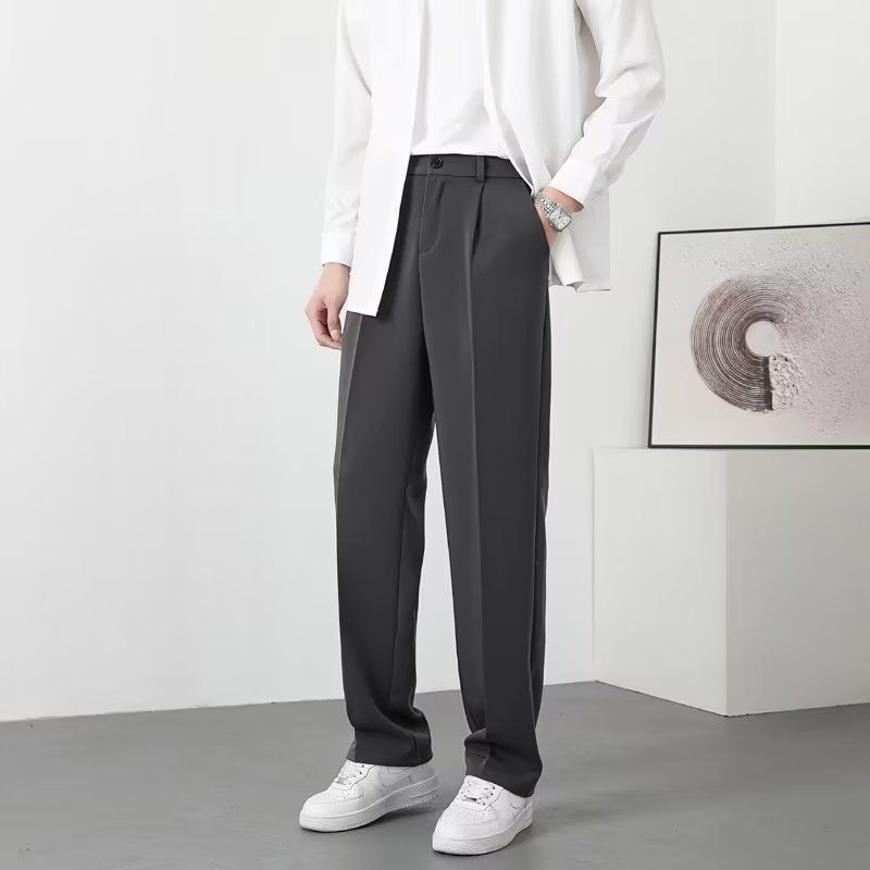 Eisseidenhose Herren Sommer Dünne Lockere Freizeithose Herren Gerade Anzughose Sommer Einfarbige Hose_voghion.com