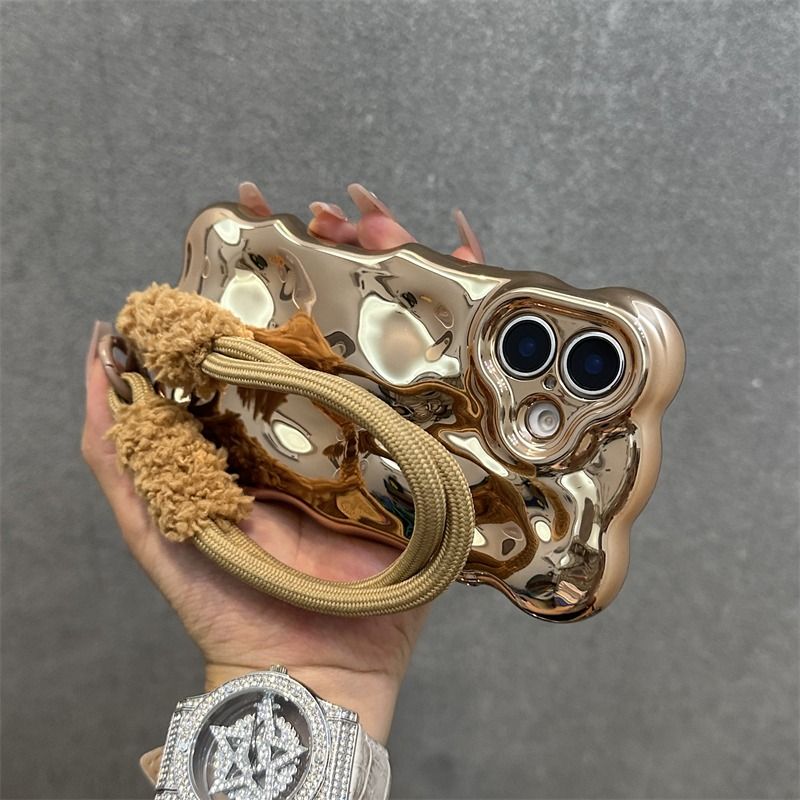 Etui 3D Wrinkled Wave Edge odporne na wstrząsy do iPhone'a 16 15 14 13 12 Pro Max 16 Plus 11 Fashion Pluszowa opaska na nadgarstek Smycz_voghion.com