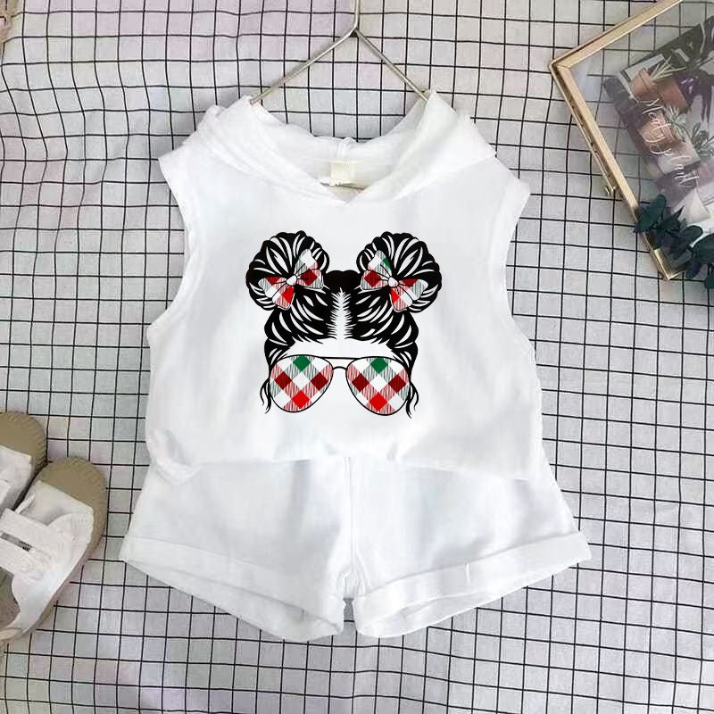 Children's Clothing 2025 New Girls Shorts Suit Hooded Two Piece Korean Style Fashion Cartoon Vest Trend_voghion.com
